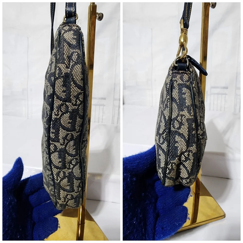 Christian Dior Vintage Oblique Canvas and Leather Saddle Pochette Bag Navy Blue/ - Picture 10 of 13